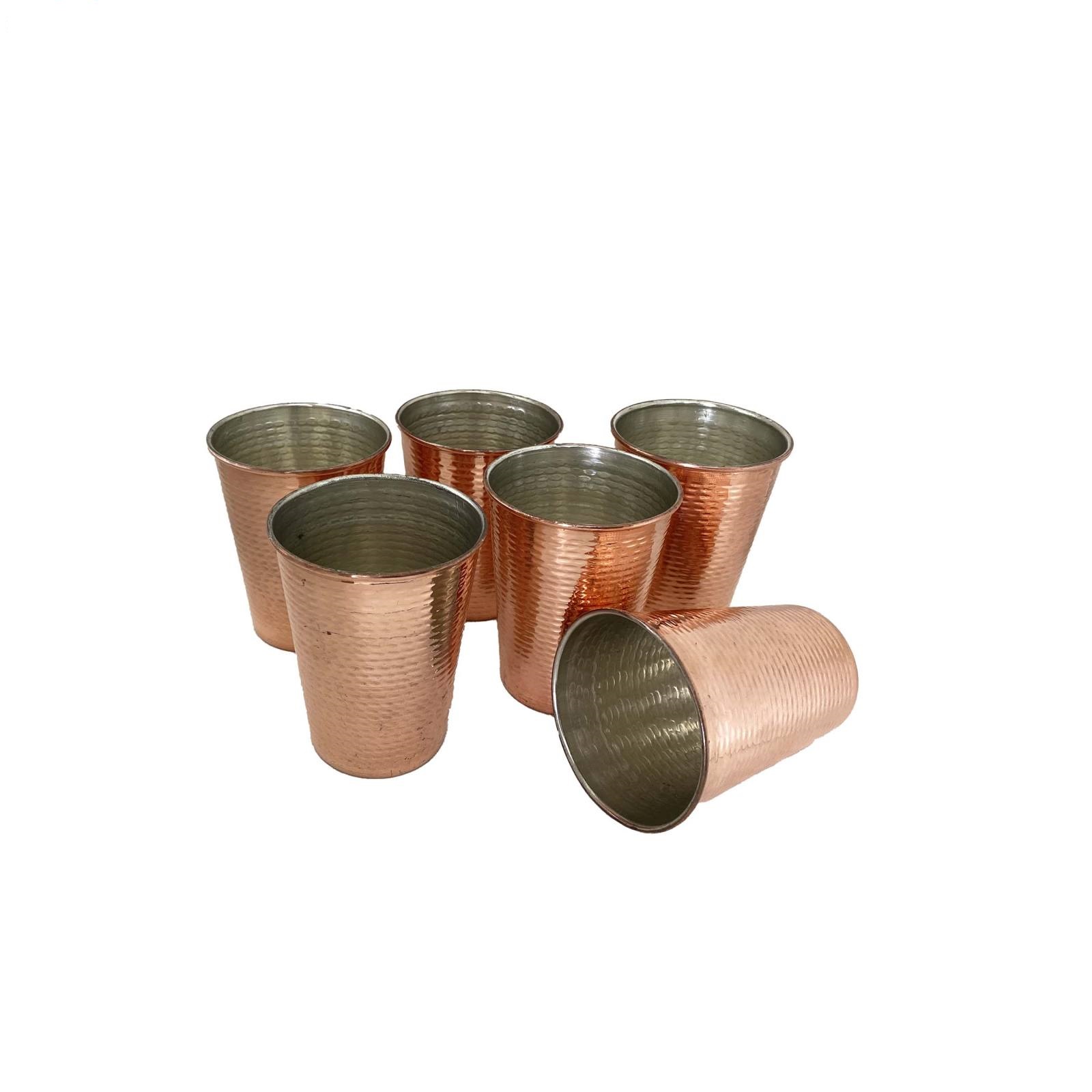 Persische Kupferbecher – Set von 6 handgefertigten mit Henkel für kalte Getränke – Gehämmert Hakaki