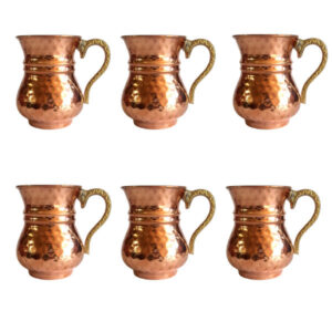 Persische Kupferbecher – Set von 6 handgefertigten mit Henkel für kalte Getränke – Gehämmert Herz