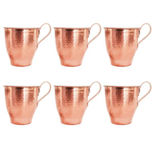 Persische Kupferbecher – Set von 6 handgefertigten mit Henkel für kalte Getränke – Gehämmert Taras