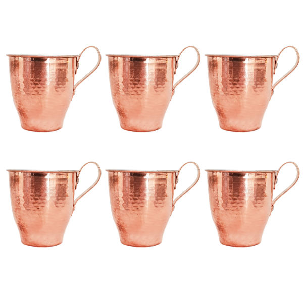 Persische Kupferbecher - Set von 6 handgefertigten mit Henkel für kalte Getränke - Gehämmert Taras