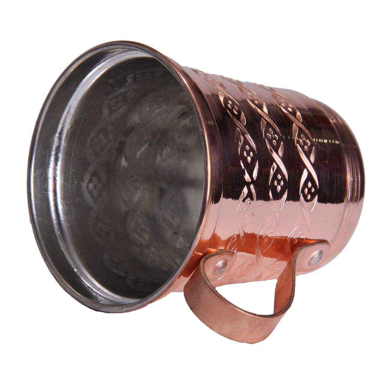 Persische Kupferbecher – Set von 6 handgefertigten mit Henkel für kalte Getränke – Gehämmert Ava