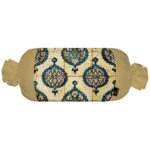 Traditionelles persisches zylindrisches Kissen mit Samtstoff Beige