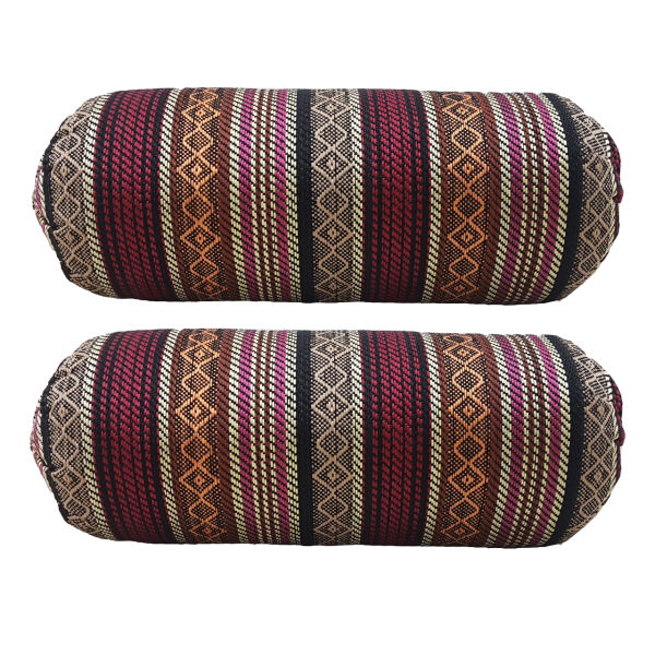 Set aus 2 traditionellen persischen zylindrischen Kissen mit elegantem Jajim-Stoff Rot