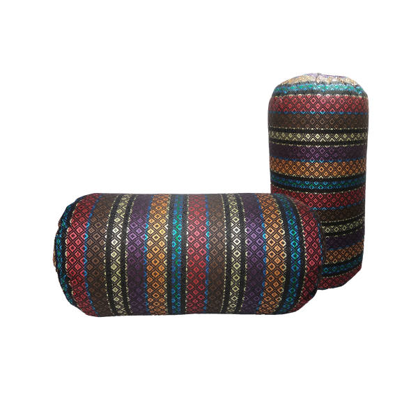 Set aus 2 traditionellen persischen zylindrischen Kissen mit elegantem Jajim-Stoff gestreift