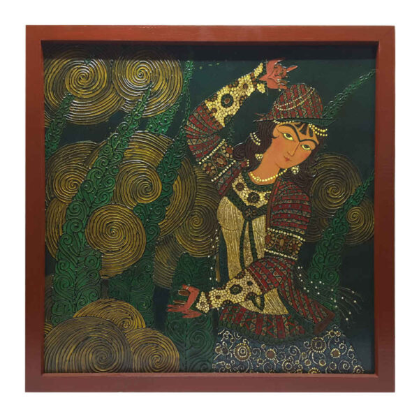 Original persische Qajar Kunstmalerei: Aquarell und Gouache auf Holz - Mädchen