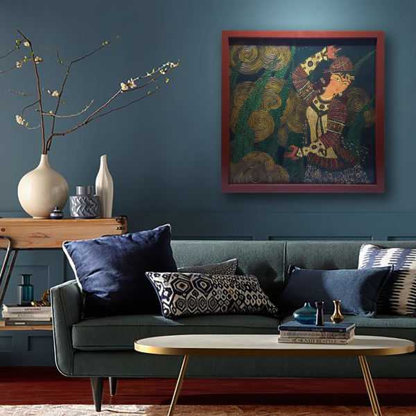 Original persische Qajar Kunstmalerei: Aquarell und Gouache auf Holz – Mädchen