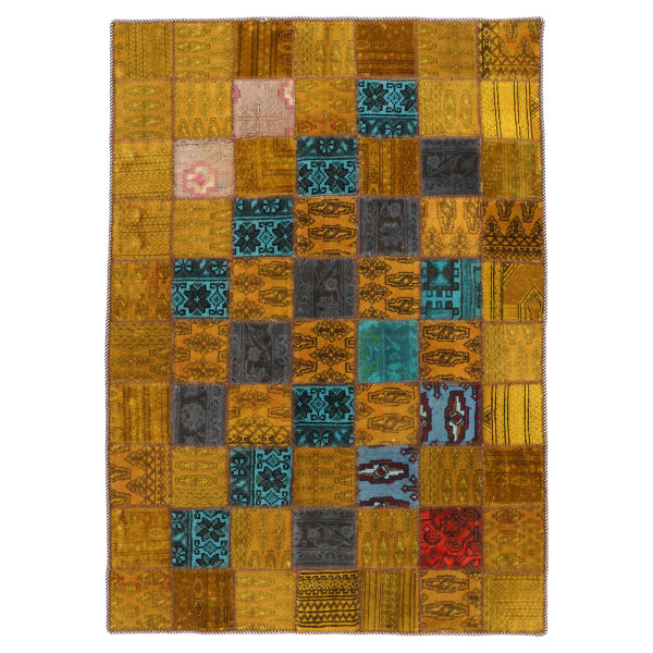 Vintage Persischer handgeknüpfter Patchwork-Teppich Gold