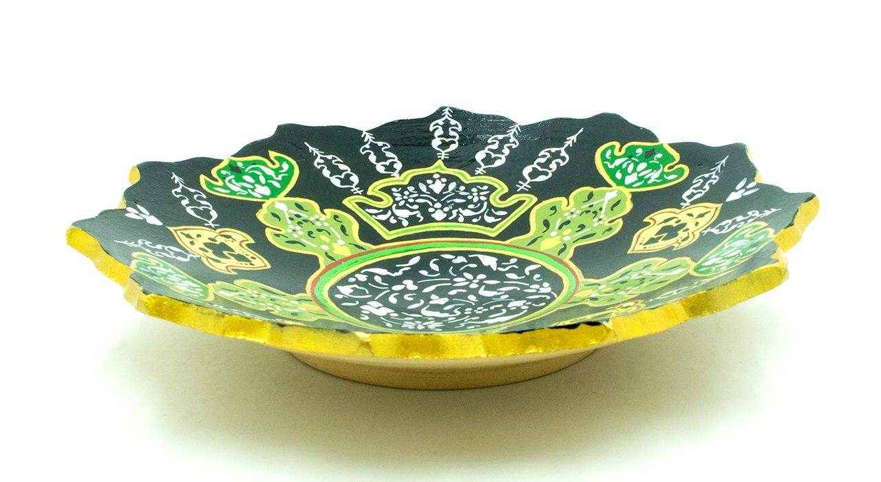 Dekorativer Keramikteller handgemalt Schwarz & Grün