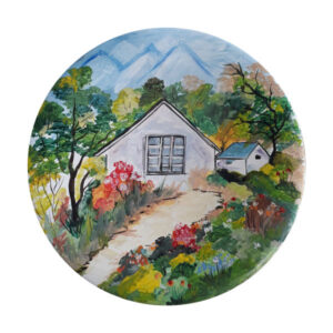 Dekorativer Keramikteller handgemalt Hütte