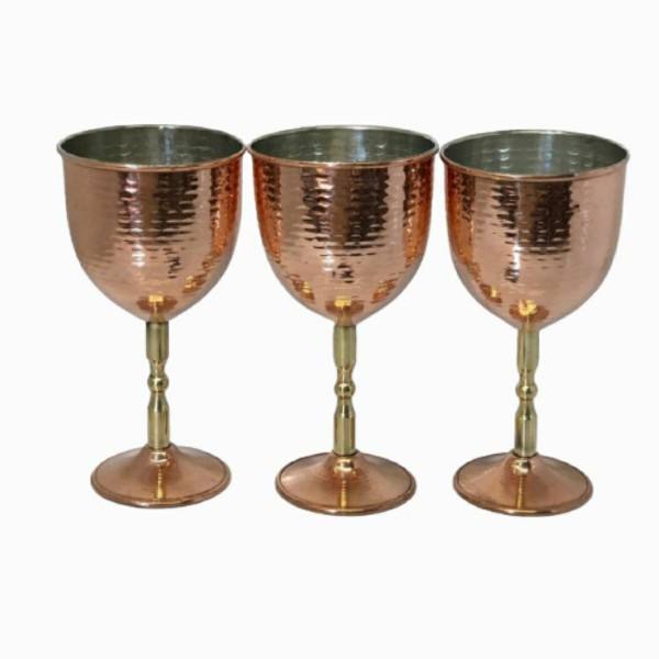 Set mit 3 handgefertigten persischen Kupfer-Weingläsern – Gehämmertes Modell Narges