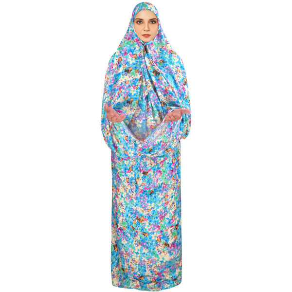 Islamisches Namaz-Chador für Frauen – Ideal zum Beten - Blaue Blumen
