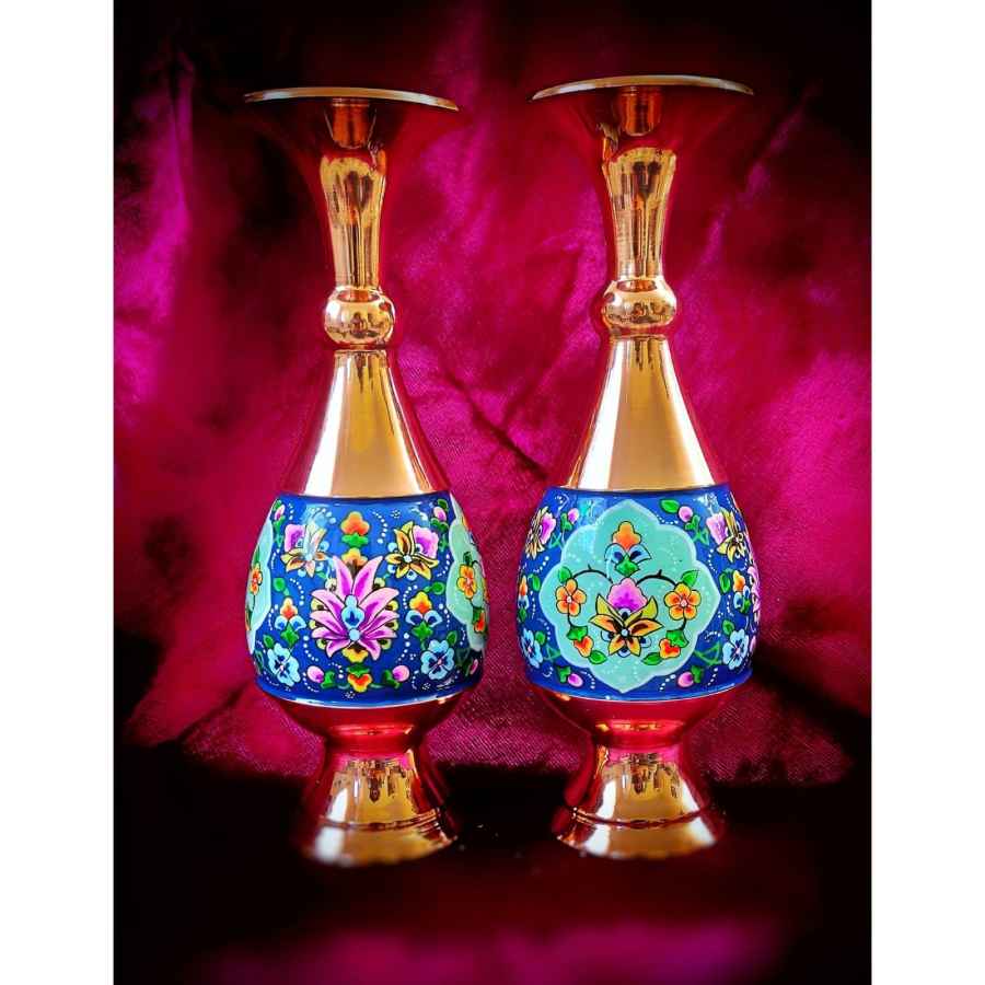 Handgefertigte persische Kupfer-Zuckerschale mit Deckel & Vasen – Minakari emailliert Blume