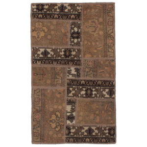 Vintage Persischer handgeknüpfter Patchwork-Teppich Browni
