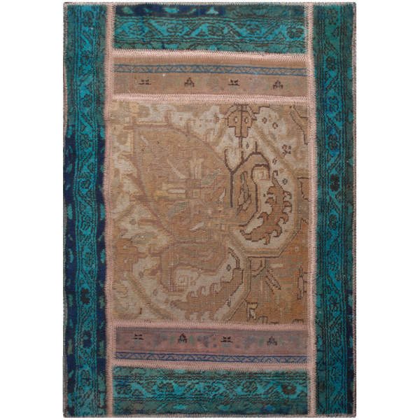 Vintage Persischer handgeknüpfter Patchwork-Teppich Blau