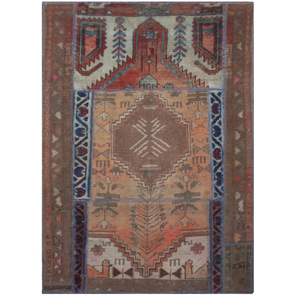 Vintage Persischer handgeknüpfter Patchwork-Teppich Maha