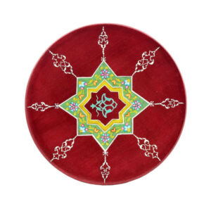 Handgemalter dekorativer Keramikteller Kirschfarbe & Geometrisch