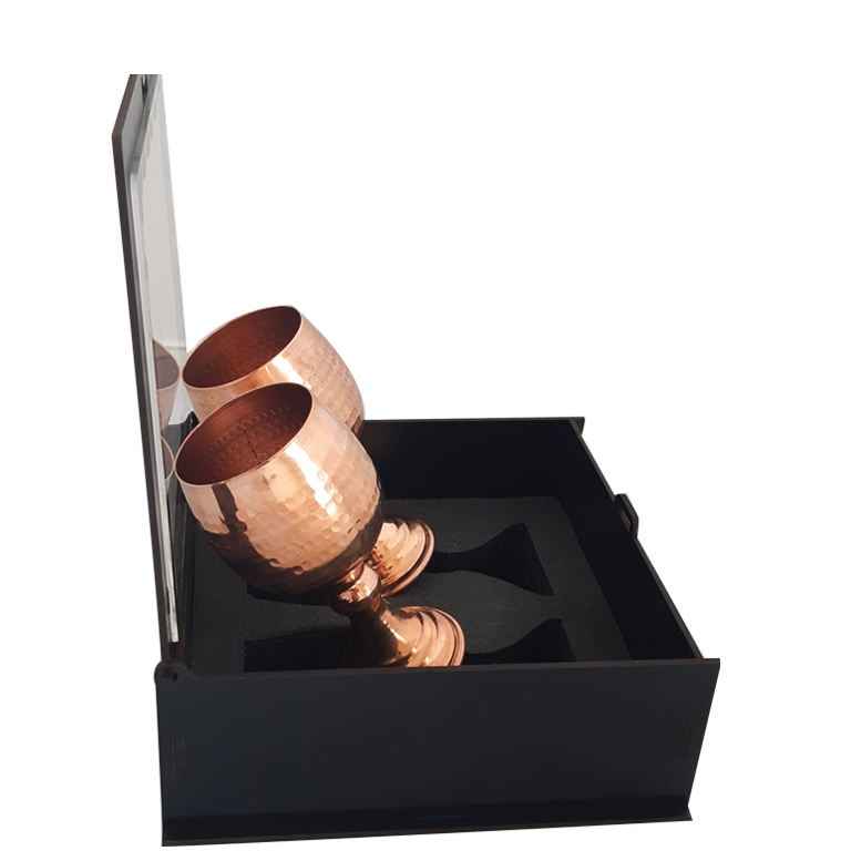 Set mit 2 handgefertigten persischen Kupfer-Weingläsern – Gehämmertes Modell Sonnenblume