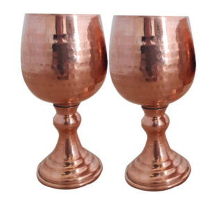 Set mit 2 handgefertigten persischen Kupfer-Weingläsern – Gehämmertes Modell Sonnenblume