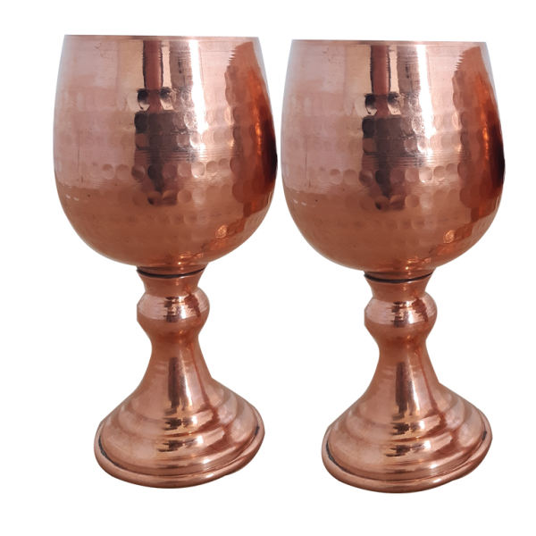 Set mit 2 handgefertigten persischen Kupfer-Weingläsern – Gehämmertes Modell Sonnenblume