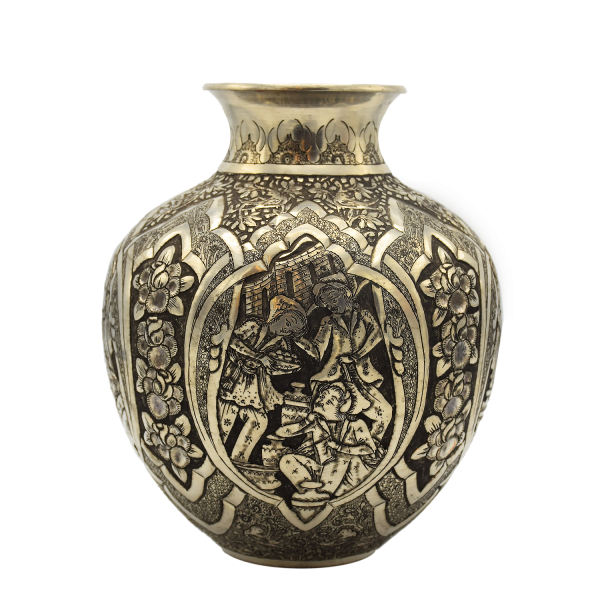 Handgefertigte persische Kupfervase dekorativ mit Leili- & Majnoon-Design