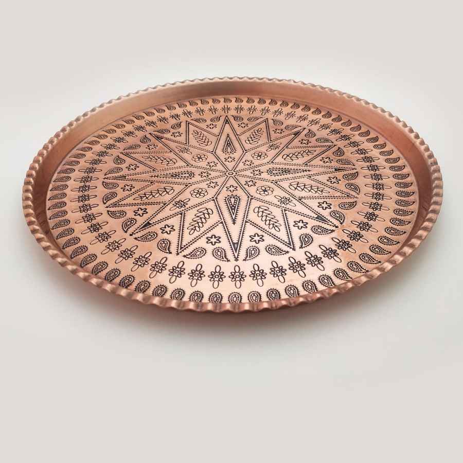 Persisches Kupfer-Serviertablett, traditionell gehämmert, Modell Roségold