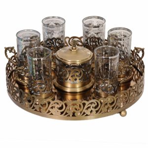 Persisches Metall-Tee- und Kaffeeset – Vintage-Stil mit Tablett