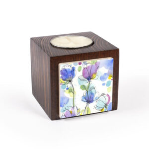 Persischer Holzwürfel-Teelichthalter Lila Blume (2X)
