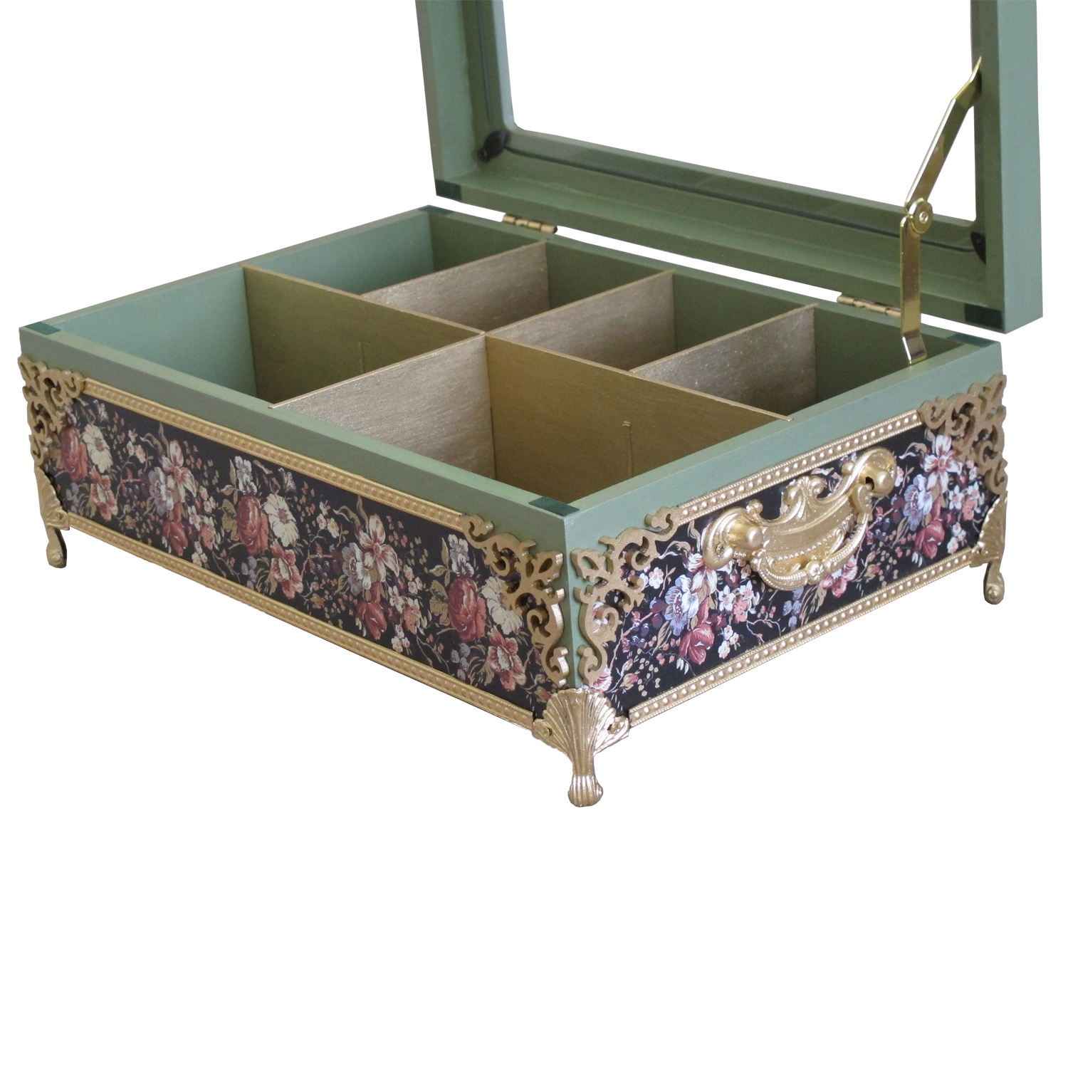 Holz-Teebeutelkästchen mit Fächern Blau