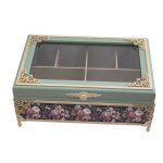 Holz-Teebeutel-Organizer-Box mit Fächern Blau