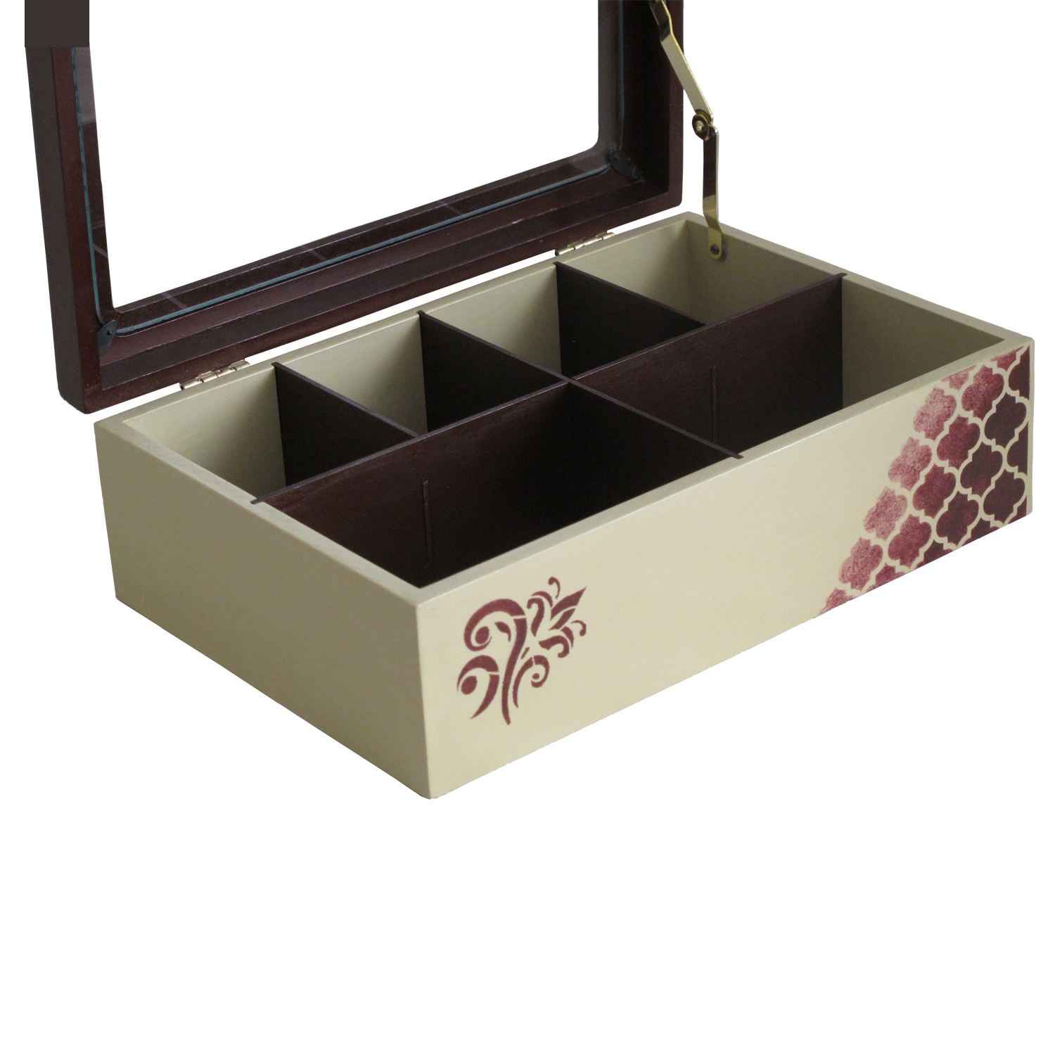 Holz-Teebeutelkästchen mit Fächern Creme