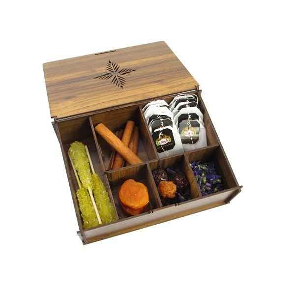 Holz-Teebeutelkästchen mit Fächern Sonnig