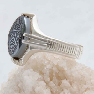 Islamischer Hämatit-Silberring mit Hadid-Gemstone für Männer Kalligrafie