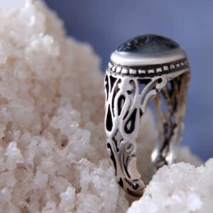 Islamischer Hämatit-Silberring mit Hadid-Gemstone für Männer