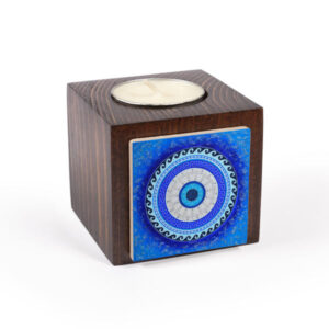Persischer Holzwürfel-Teelichthalter Blauer Kreis (2X)
