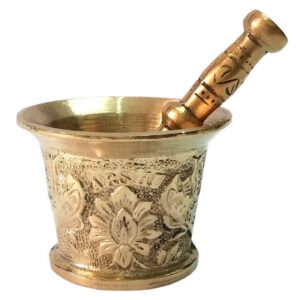 Messingmörser & Stößel mit traditionellem persischem Blumenmuster Flower