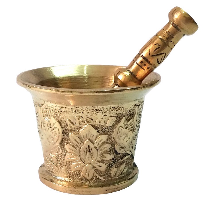 Messingmörser & Stößel mit traditionellem persischem Blumenmuster Flower