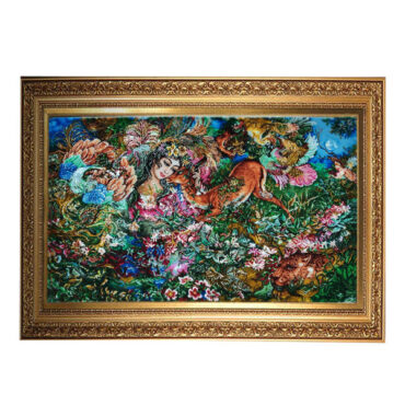 Handgeknüpfter persischer Wandteppich aus Tabriz, der die Miniatur von Existence darstellt