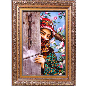 Handgeknüpfter persischer Bildteppich aus Tabriz, der ein Gesicht darstellt