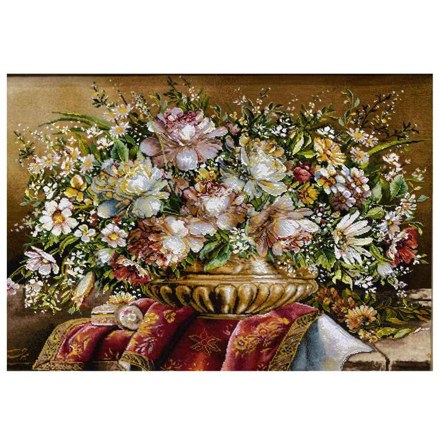 Handgeknüpfter persischer Bildteppich aus Tabriz, der eine Blumenvase darstellt