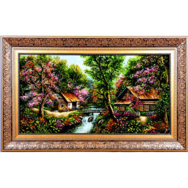 Handgeknüpfter persischer Bildteppich aus Tabriz, der eine ländliche Landschaft darstellt