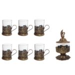 Set aus 7 persischen Bronze-Tee-Service-Sets