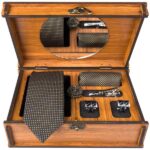 Herrenkrawatte, Taschentuch & Manschettenknöpfe Set – Luxuriös Braun