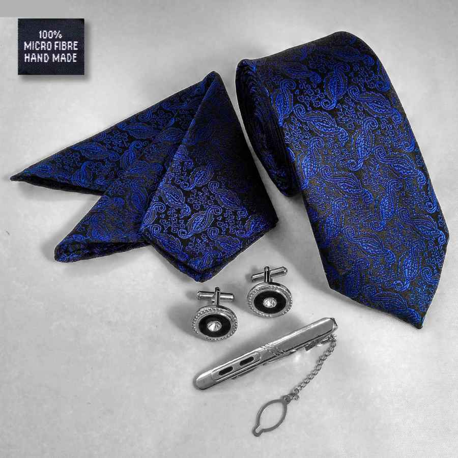Herrenkrawatte, Taschentuch & Manschettenknöpfe Set – Luxuriös Ozean