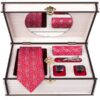 Herrenkrawatte, Taschentuch & Manschettenknöpfe Set - Luxuriös Rosa