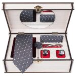 Herrenkrawatte, Taschentuch & Manschettenknöpfe Set – Luxuriös Sarvi