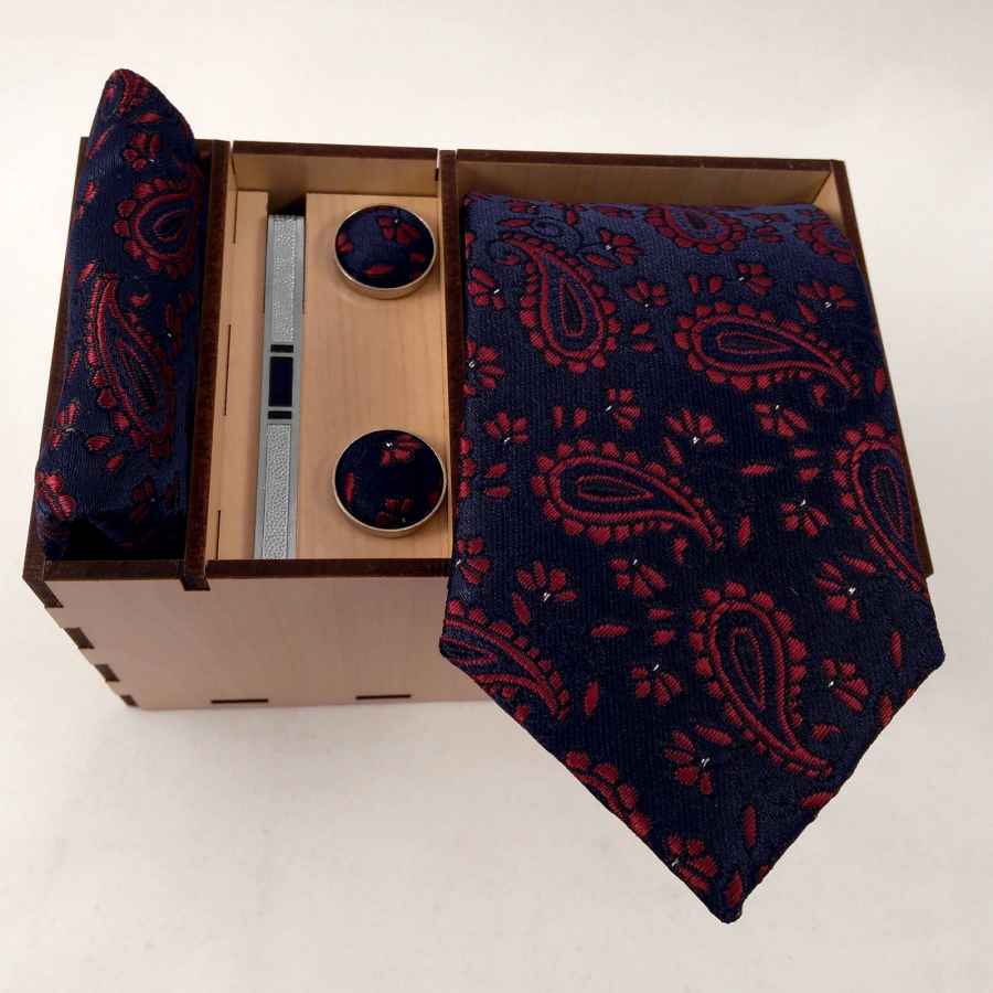 Herrenkrawatte, Taschentuch & Manschettenknöpfe Set – Luxuriös Spezial
