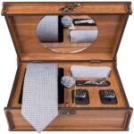 Herrenkrawatte, Taschentuch & Manschettenknöpfe Set – Luxuriös Weiß