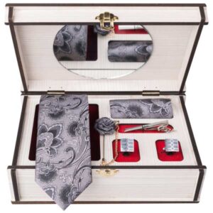 Herrenkrawatte, Taschentuch & Manschettenknöpfe Set – Luxuriös Weiß II