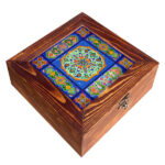 Persische Holz-Teebeutel-Organizer-Box mit Fächern Blaues Design