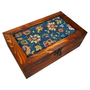 Persische Holz-Teebeutel-Organizer-Box mit Fächern Blaue Blume